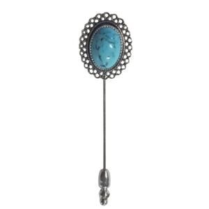 Beau Sterling Silver Pin Brooch Simulated Turquoise Filigree 2 5/8 inches long